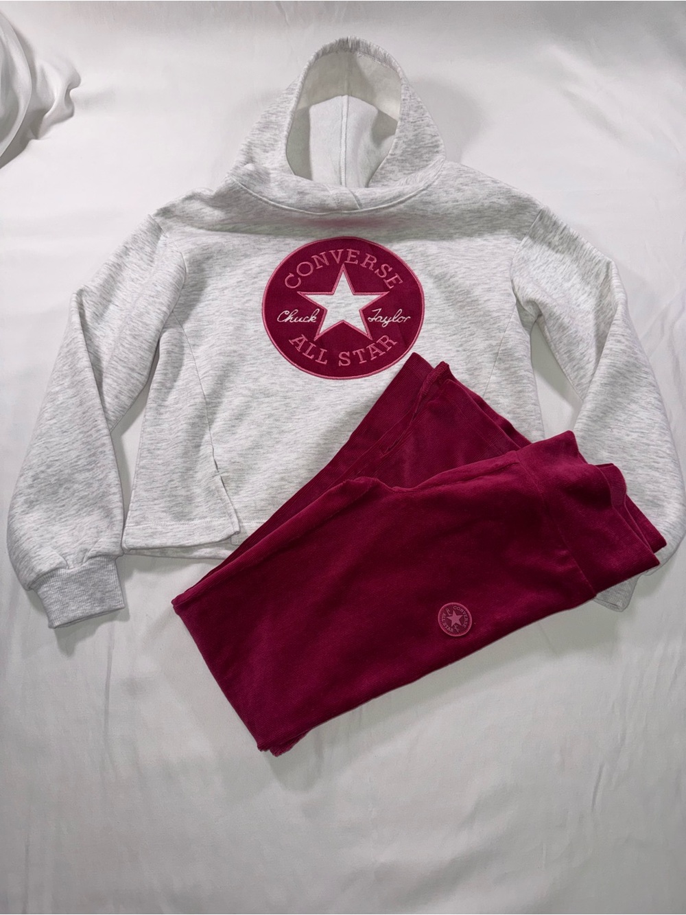 Converse Kids Maroon Sweatpants and Gray Hoodie Set
